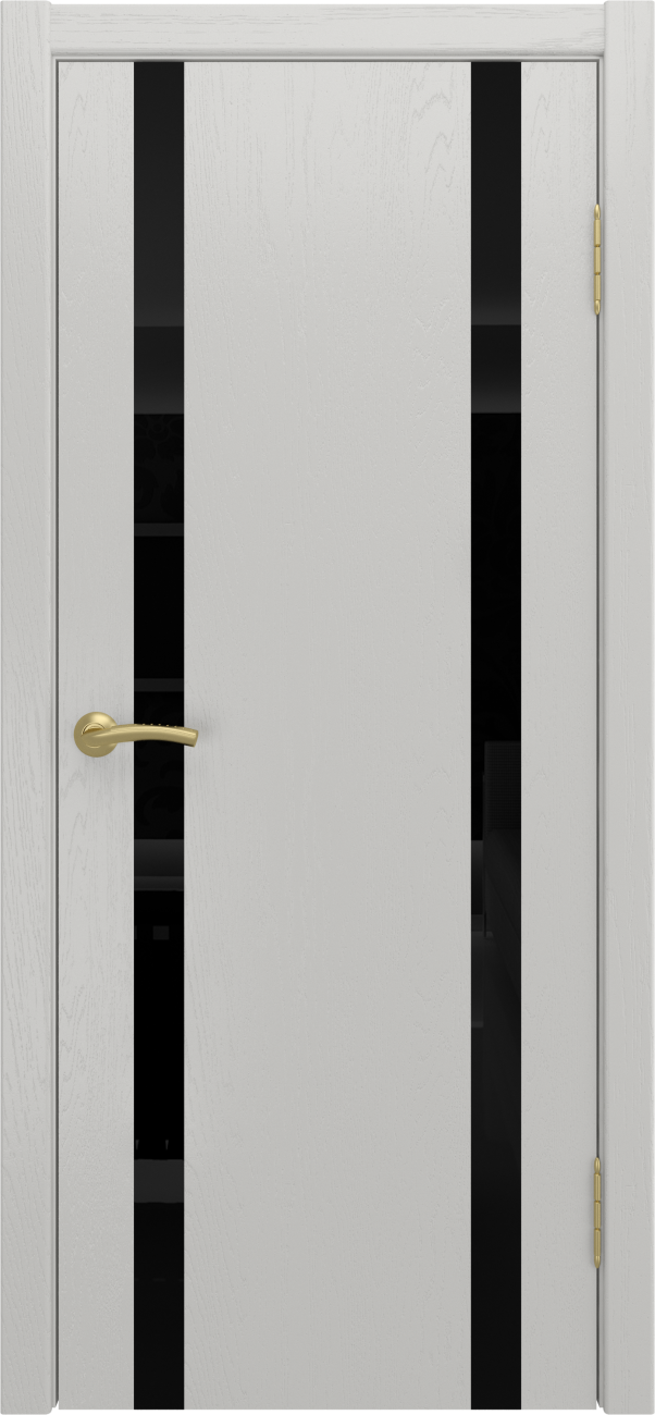 Межкомнатная дверь Вертикаль 2 черное стекло Дуб белый