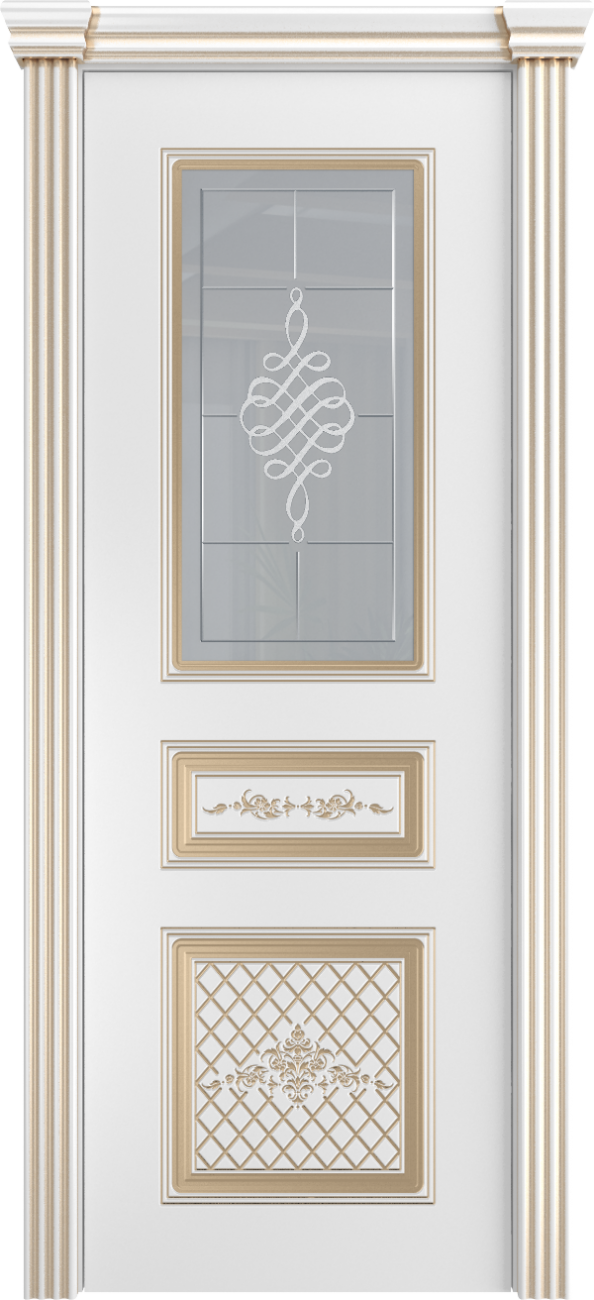 Межкомнатная дверь Венеция со стеклом Белая патина Золото